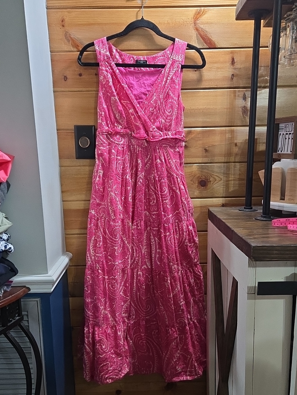 Talbots Pink Paisley Maxi Dress with Tie Waist Size Small Lined 100% Cotton 0562